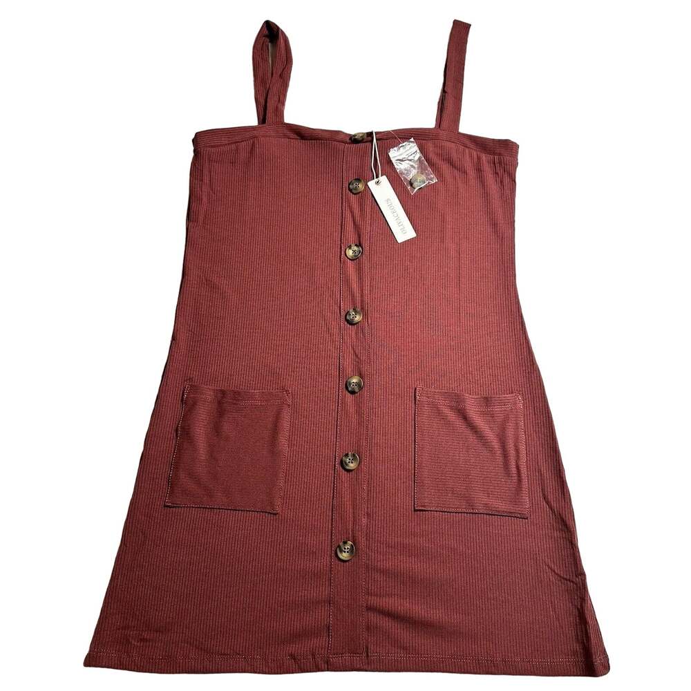 Olivaceous Women’s Rust Tunic Top Tank Brown Buttons Ribbed Stretch Sz Large NEW